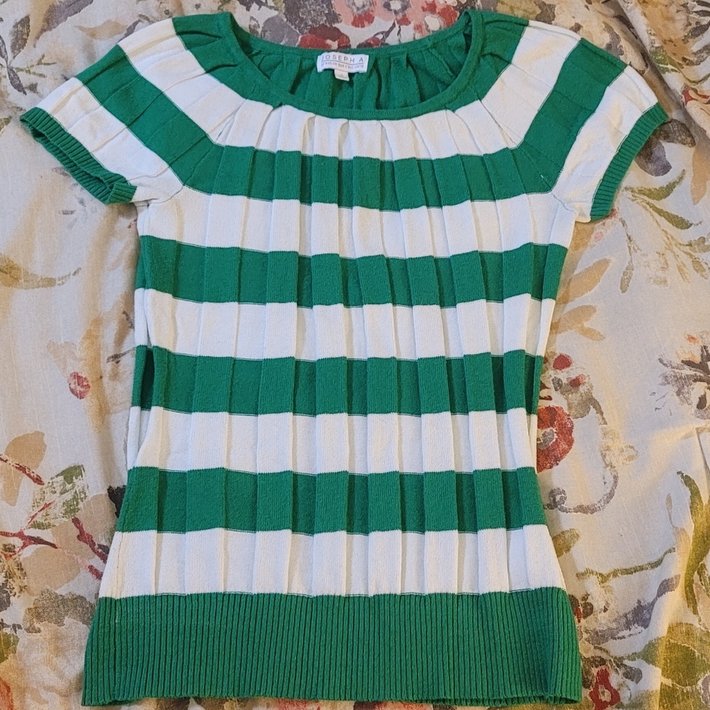 Joseph A Green and White Striped Short Sleeve Tee